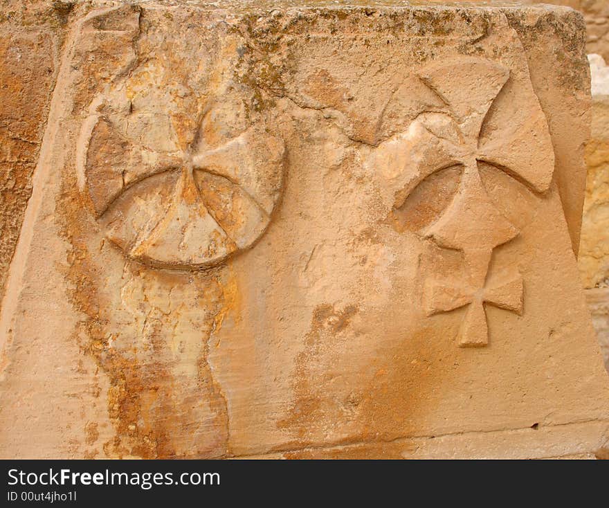 Stone with an ancient cross in Avdat, Israel