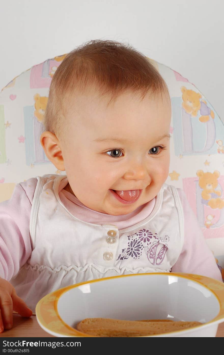 Happy baby girl on white background. Happy baby girl on white background