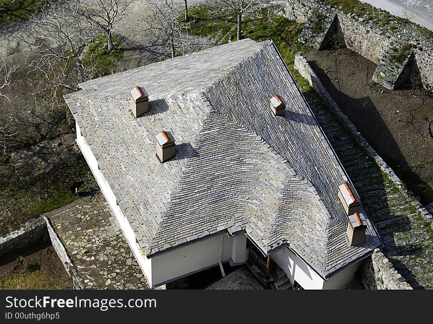 A photo of roof with stones at Mount Athos