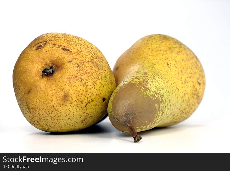 Two pears on a white background