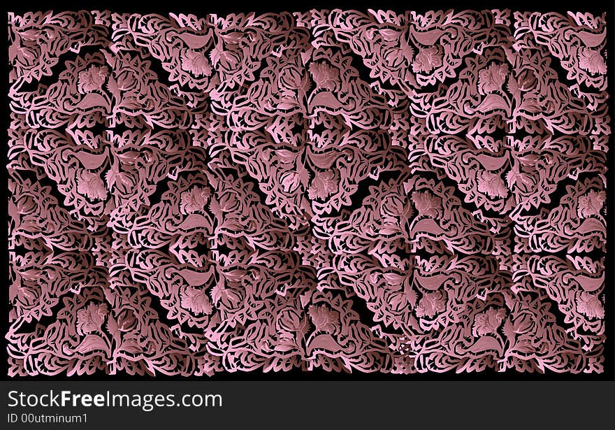 Illustration with pink ornament on black background. Illustration with pink ornament on black background