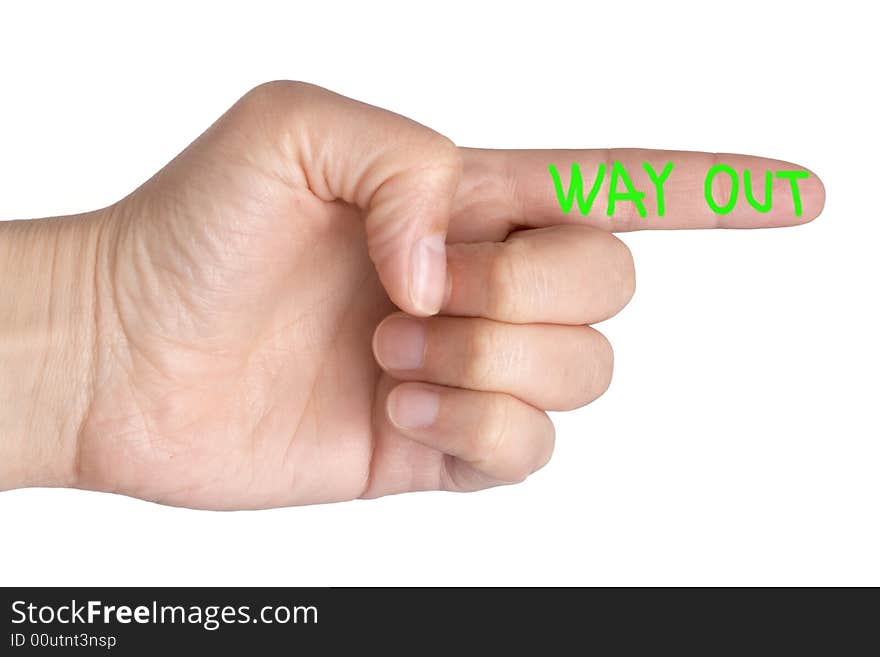 Finger point  way out sign isolated on white background