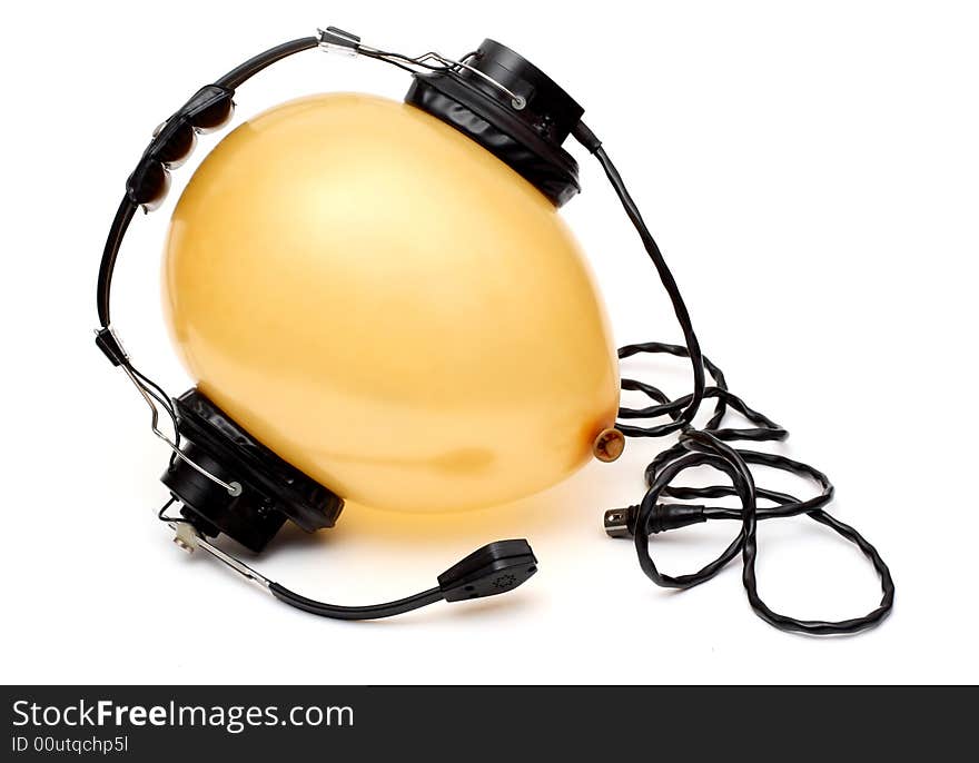 Yellow air sphere with headphone. Yellow air sphere with headphone