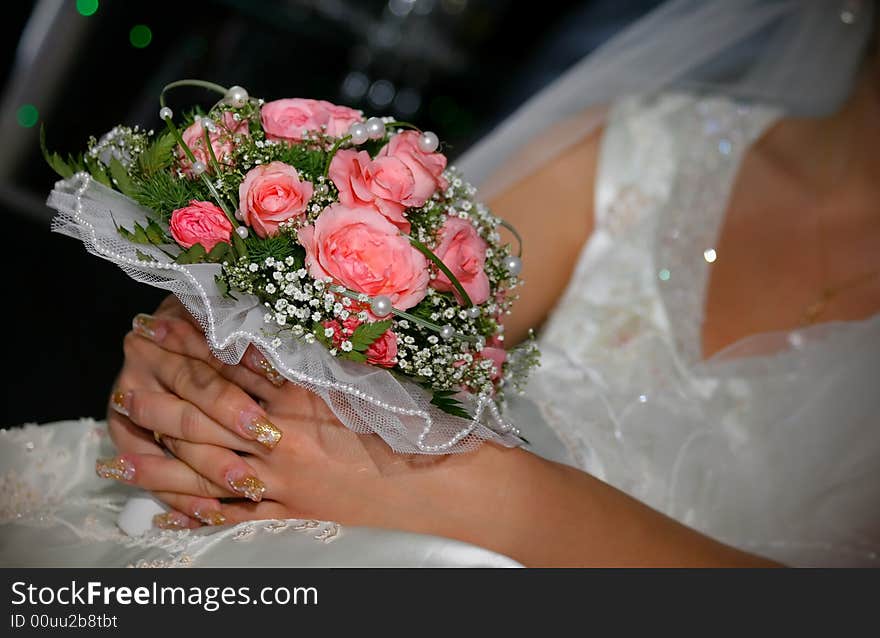 Wedding, bouquet, flower, bride, rose, romance, married, dress