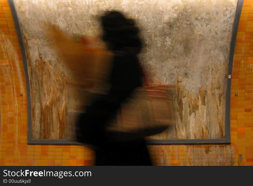 Shadow shape metro movement person bread metropolitan paris to walk billboard