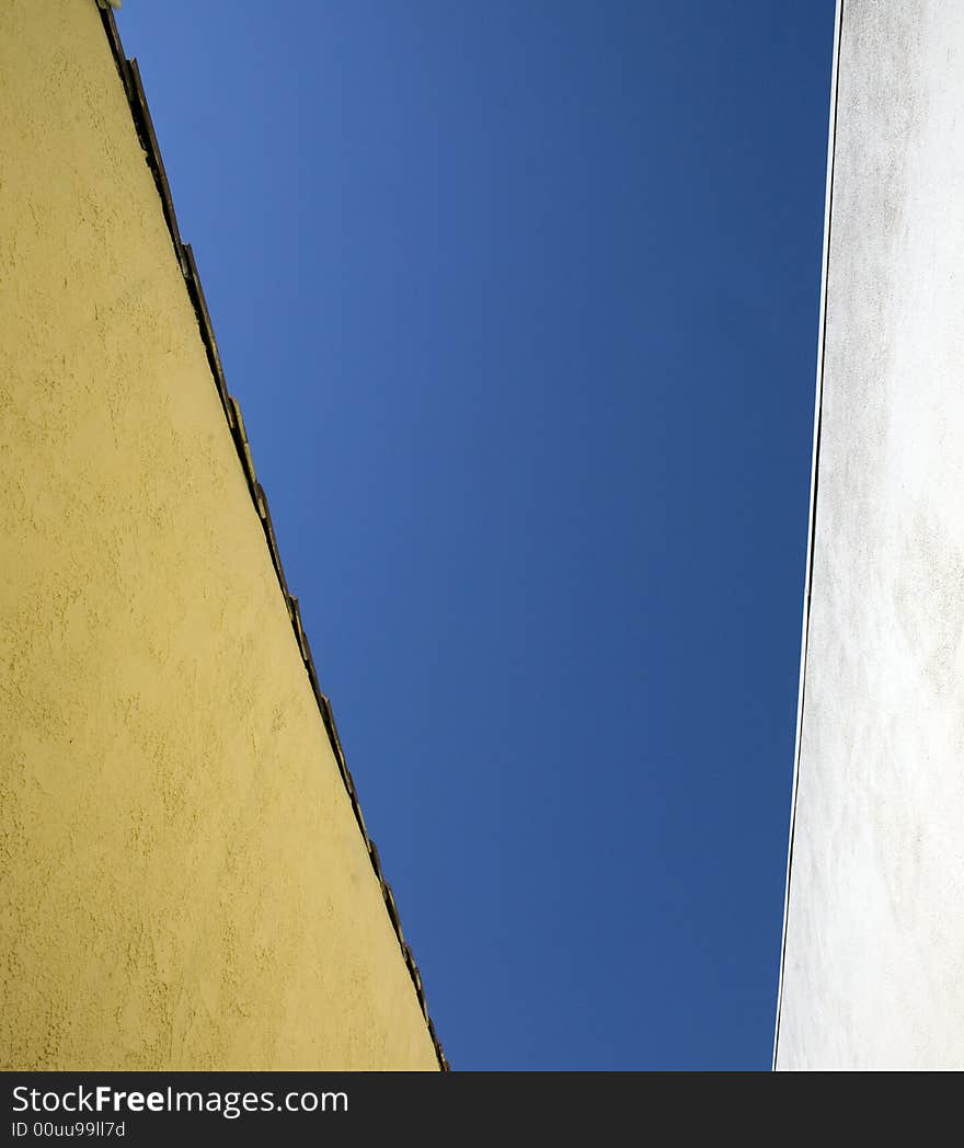 Blue sky through alley way, Santa Monica California