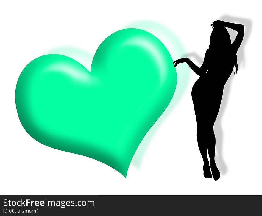 Black woman silhouette in love with hearts. Black woman silhouette in love with hearts