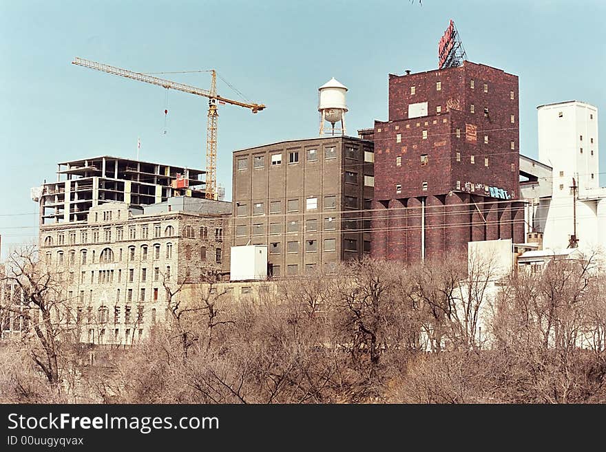 A picture of an old mill and industrial development