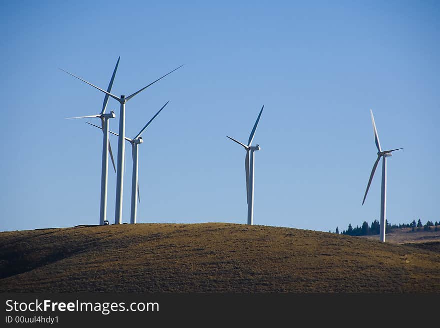 Wind turbines.