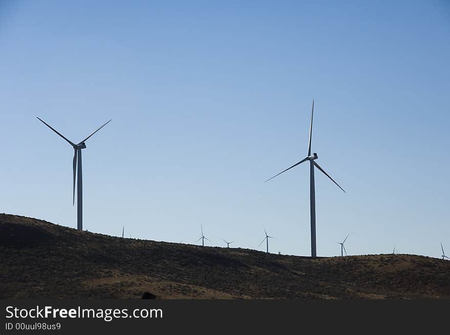 Wind turbines.