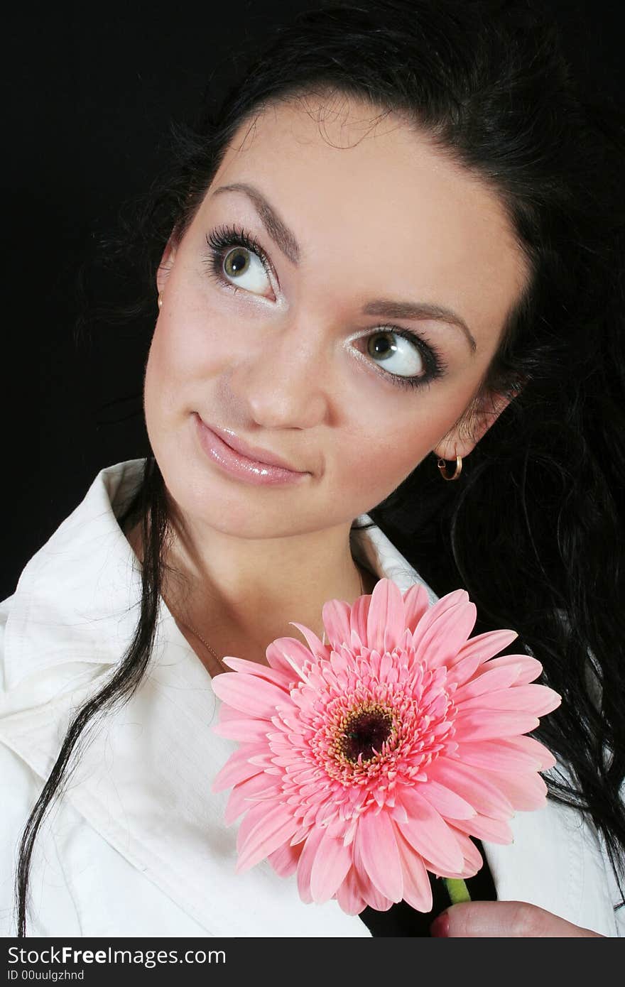 Girl portrait with pink flower. Girl portrait with pink flower