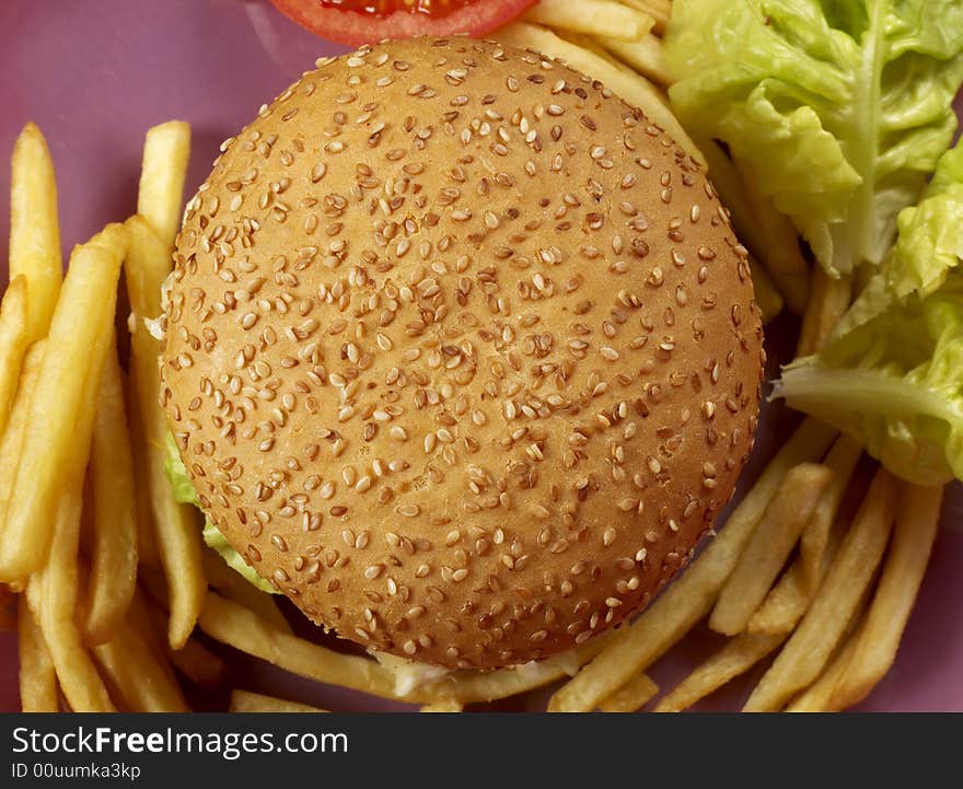 Delicious burger with all ingredients. Delicious burger with all ingredients