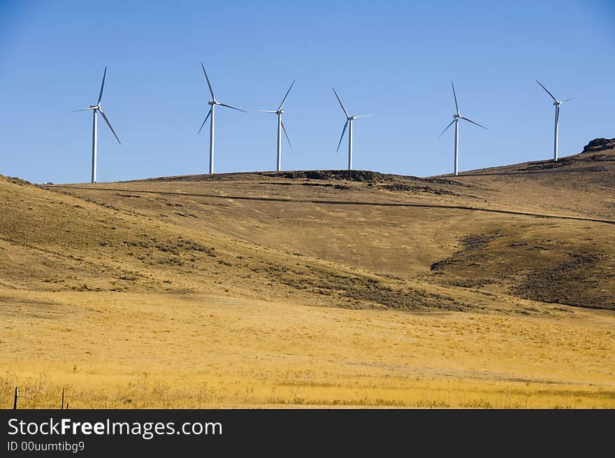 Wind turbines.