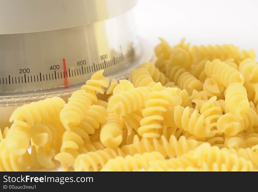 Italian fusilli pasta and a balance