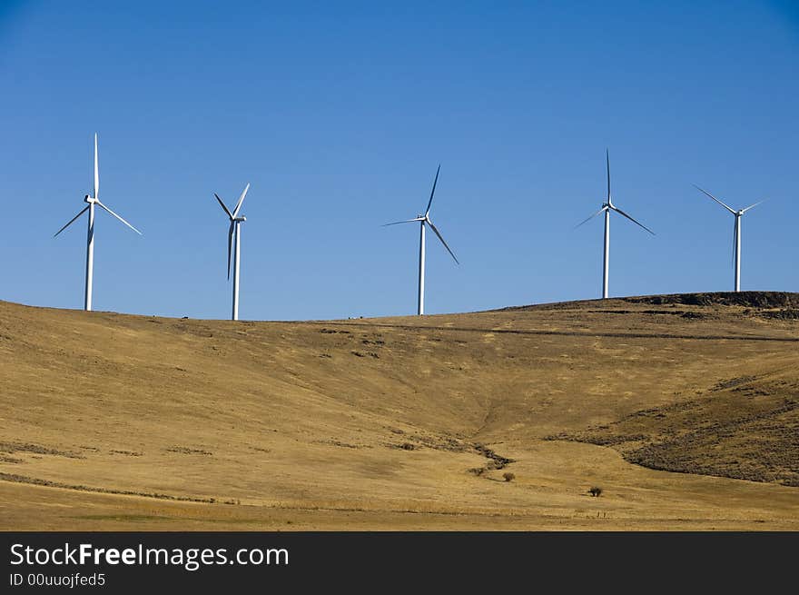 Wind turbines.