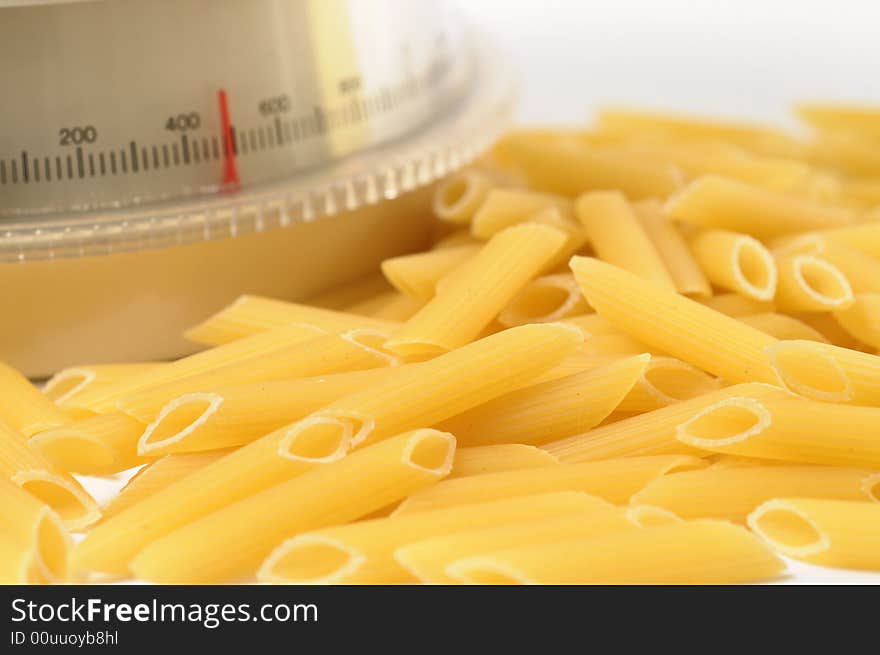 Italian penne pasta with a white balance