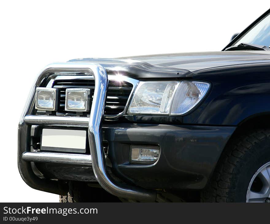 Front view of luxury car isolated over white background. Front view of luxury car isolated over white background