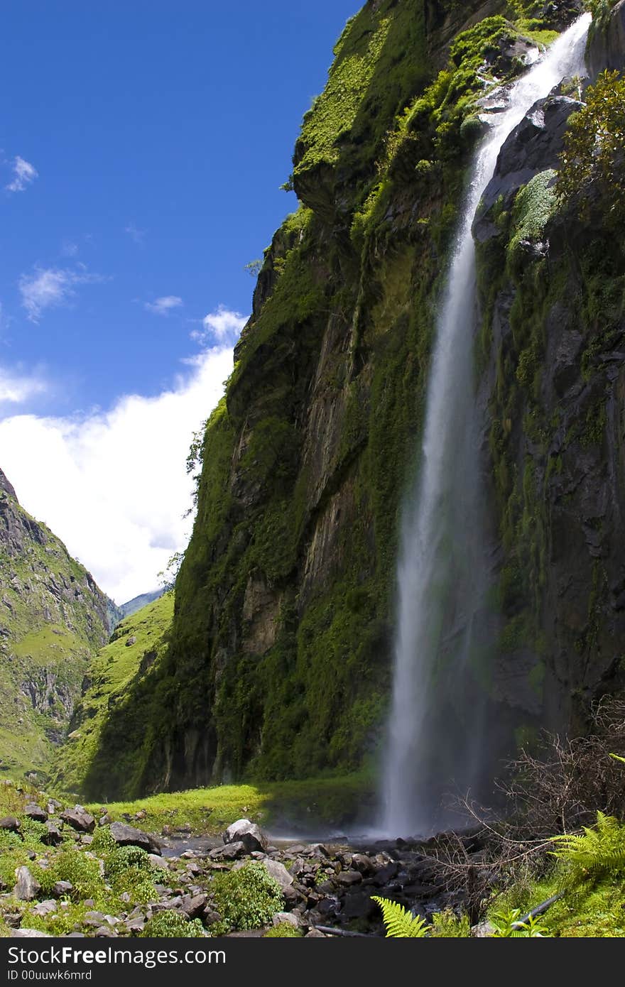 Annapurna Waterfall. Nepal. Rain Season.