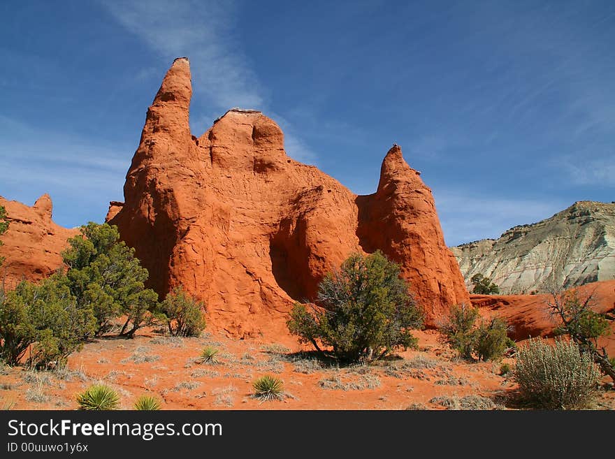 View of the red rock formations in Kodachrome Basin with blue skys