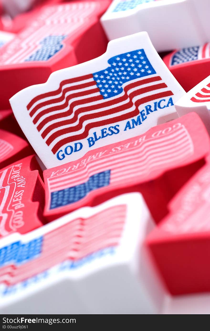 Closeup of foam American flags. Closeup of foam American flags