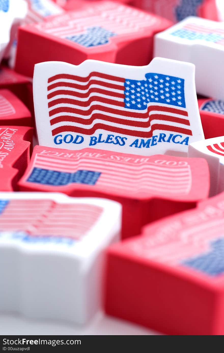 Closeup of foam American flags. Closeup of foam American flags