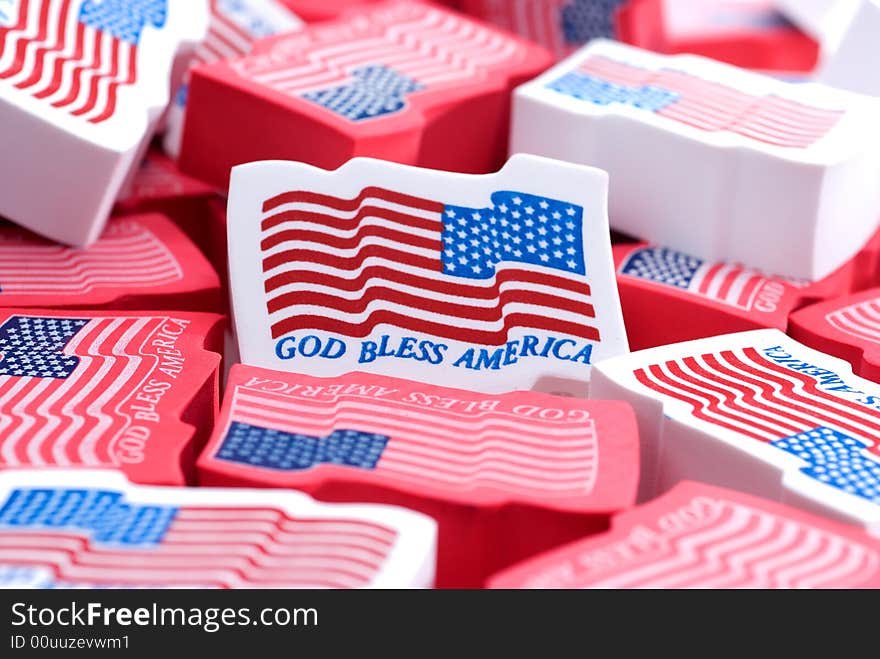 Closeup of foam American flags. Closeup of foam American flags