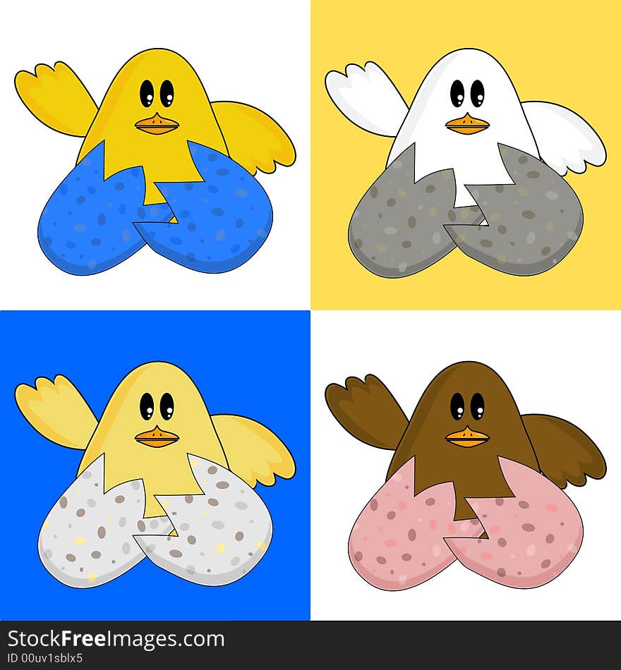 Cute cartoon chicks in four colours. Cute cartoon chicks in four colours