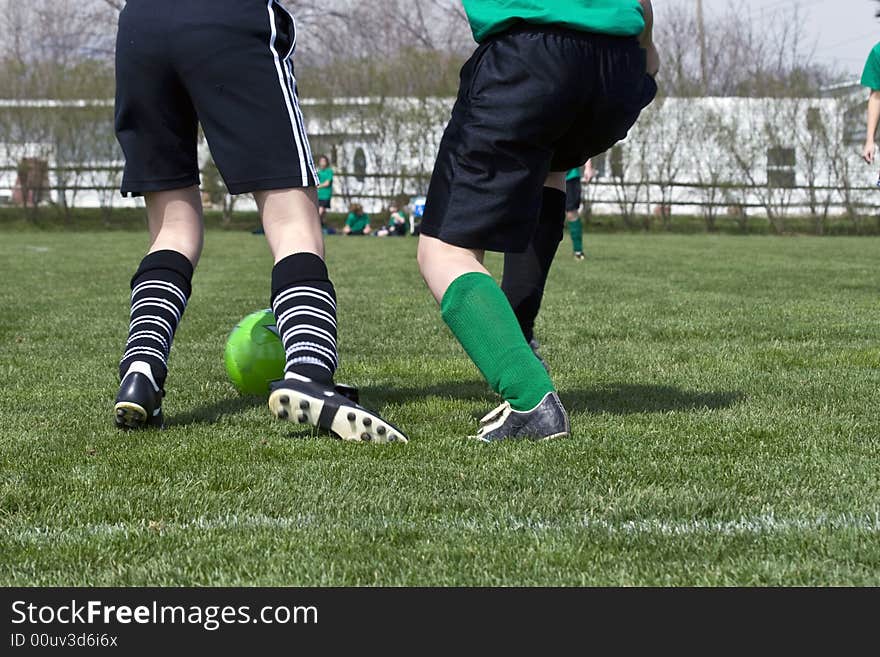 Close up of soccer foot action.