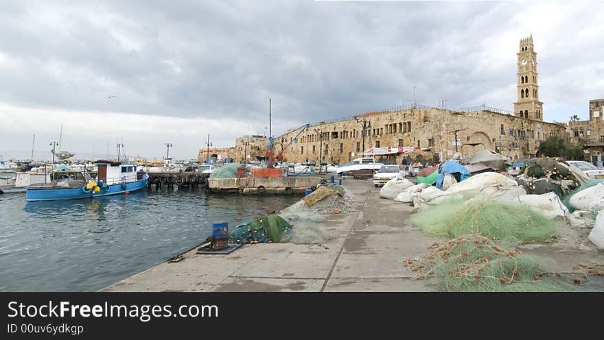 Port in old Akko in cloudy weather