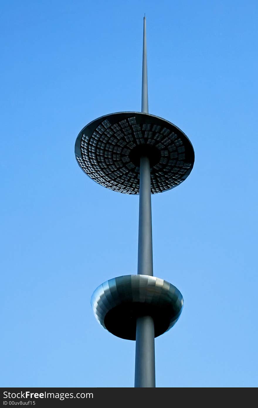 Big sharp post with modern street lights