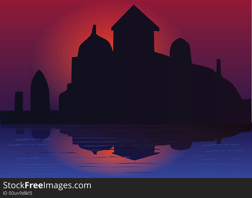 Castle on the water illustration