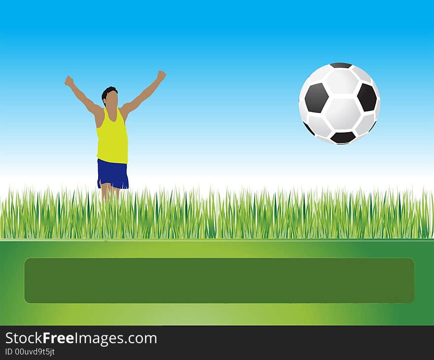 People play football on grass, goal, vector illustration