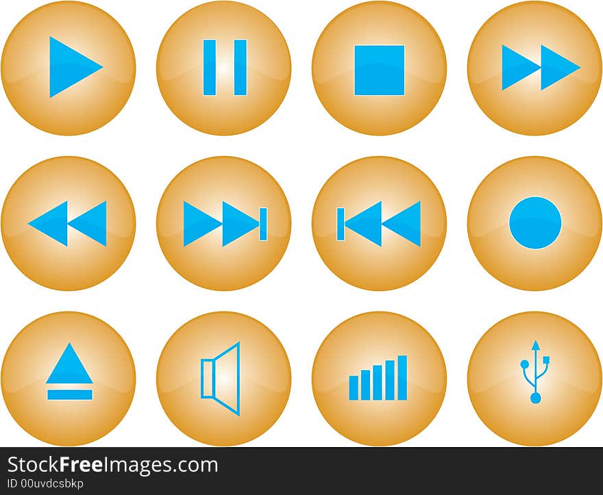 Vector graphic of stereo buttons with amber glaze. Vector graphic of stereo buttons with amber glaze