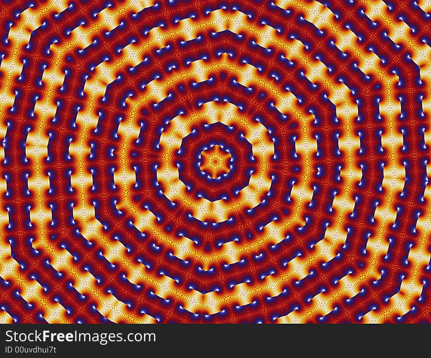 Circular fractal with orange, blue and yellow colors