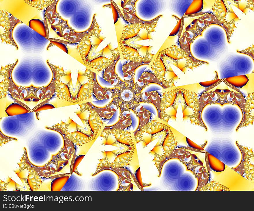 Yellow and blue fractal. Blue part shapes look like bones. Yellow and blue fractal. Blue part shapes look like bones