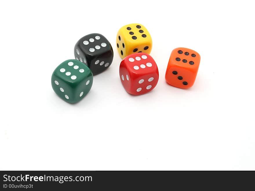 Fice dice showing a 6 on white background