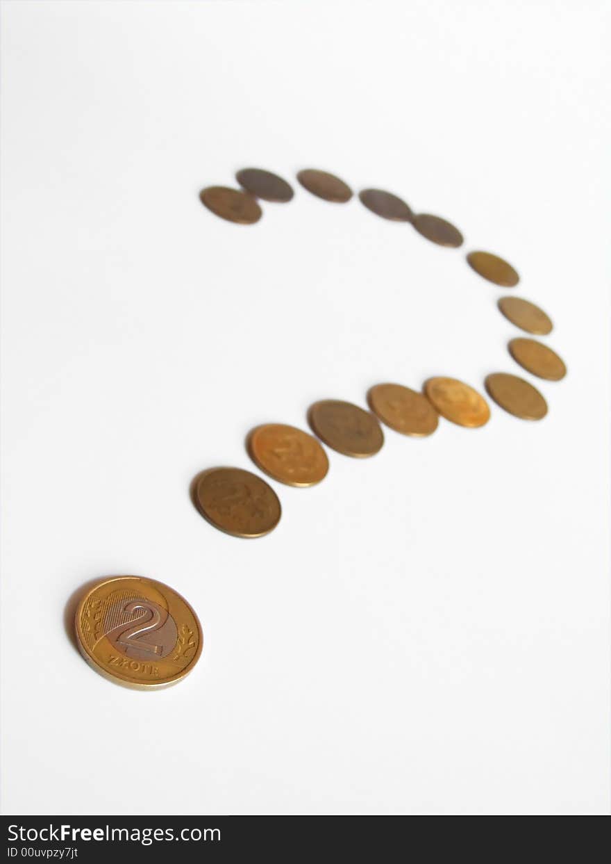 Coins arranged in question mar