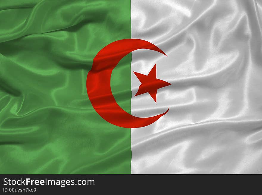Illustration of waving Algerian flag close up. Illustration of waving Algerian flag close up