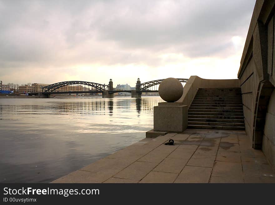 The big image of iron bridge on Neva river. St-Petersburg. The big image of iron bridge on Neva river. St-Petersburg