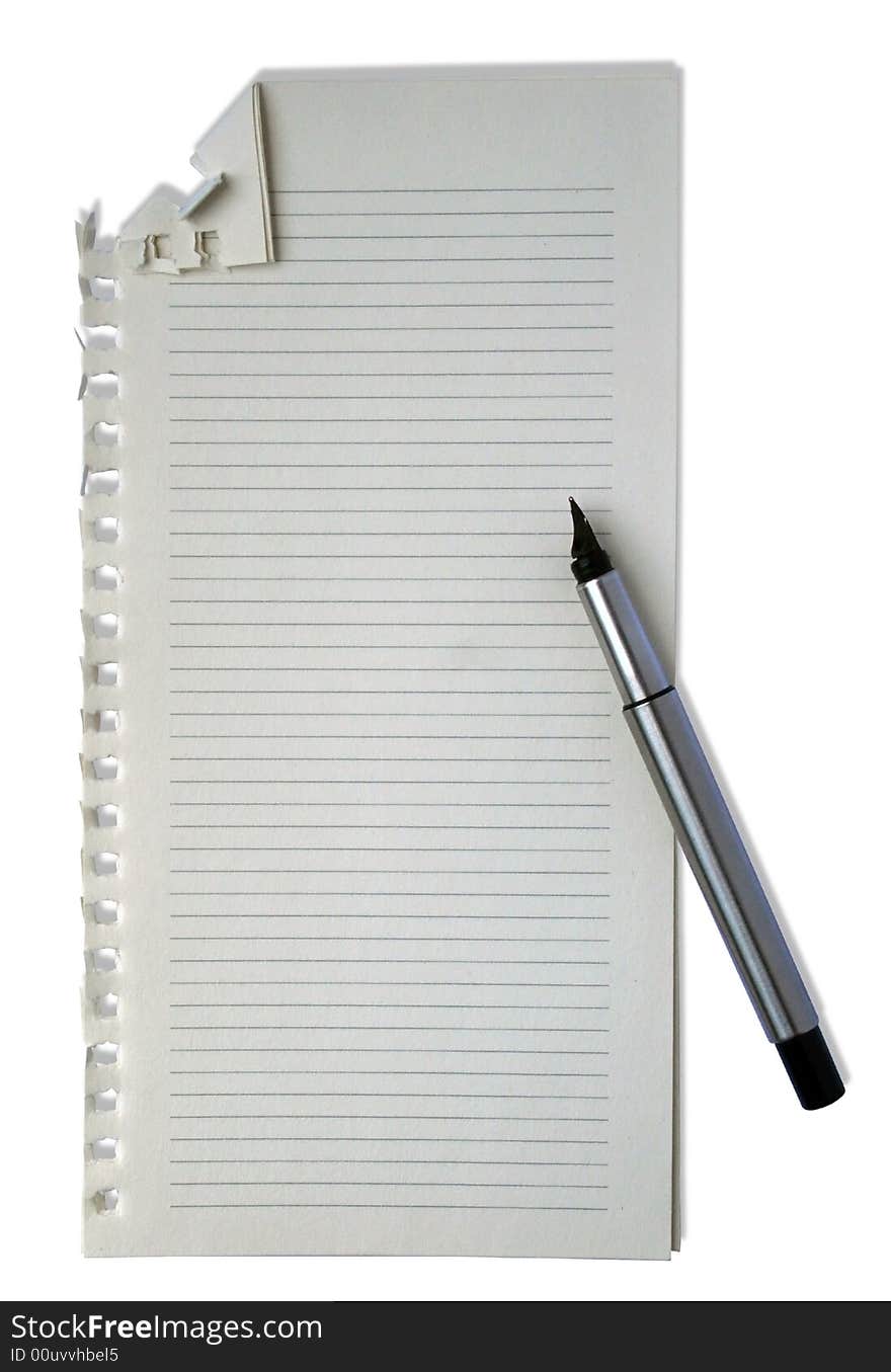 Blank notepage and pen on white background