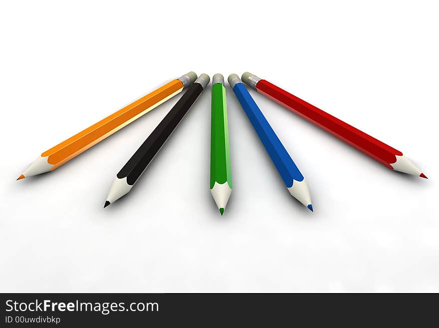 Coloured pencils - 3d render - isolated on white background