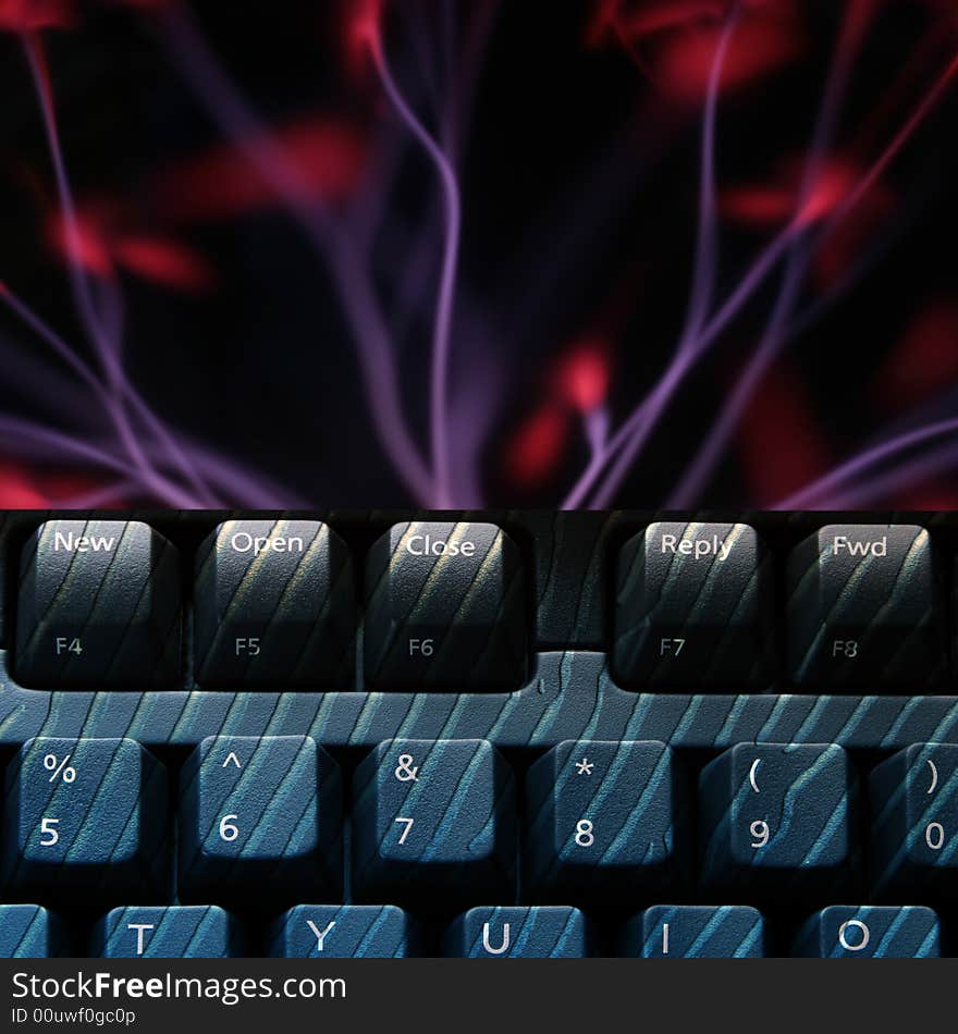 Blue abstract and plasma effect over keyboard. Blue abstract and plasma effect over keyboard