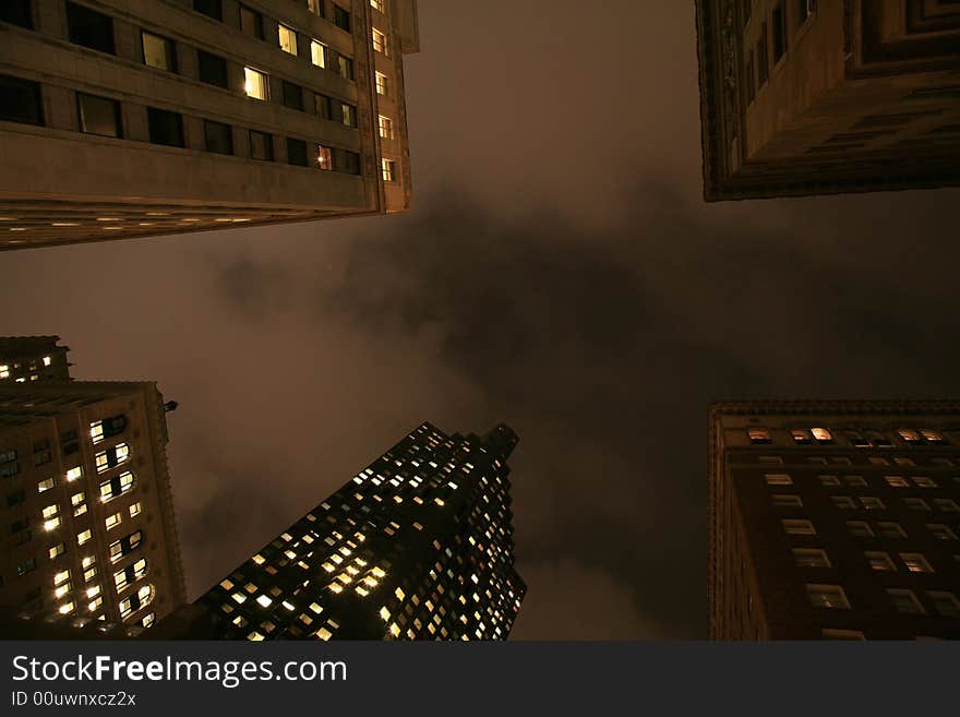 Skyscrapers in San Francisco are touching the clouds. Skyscrapers in San Francisco are touching the clouds.