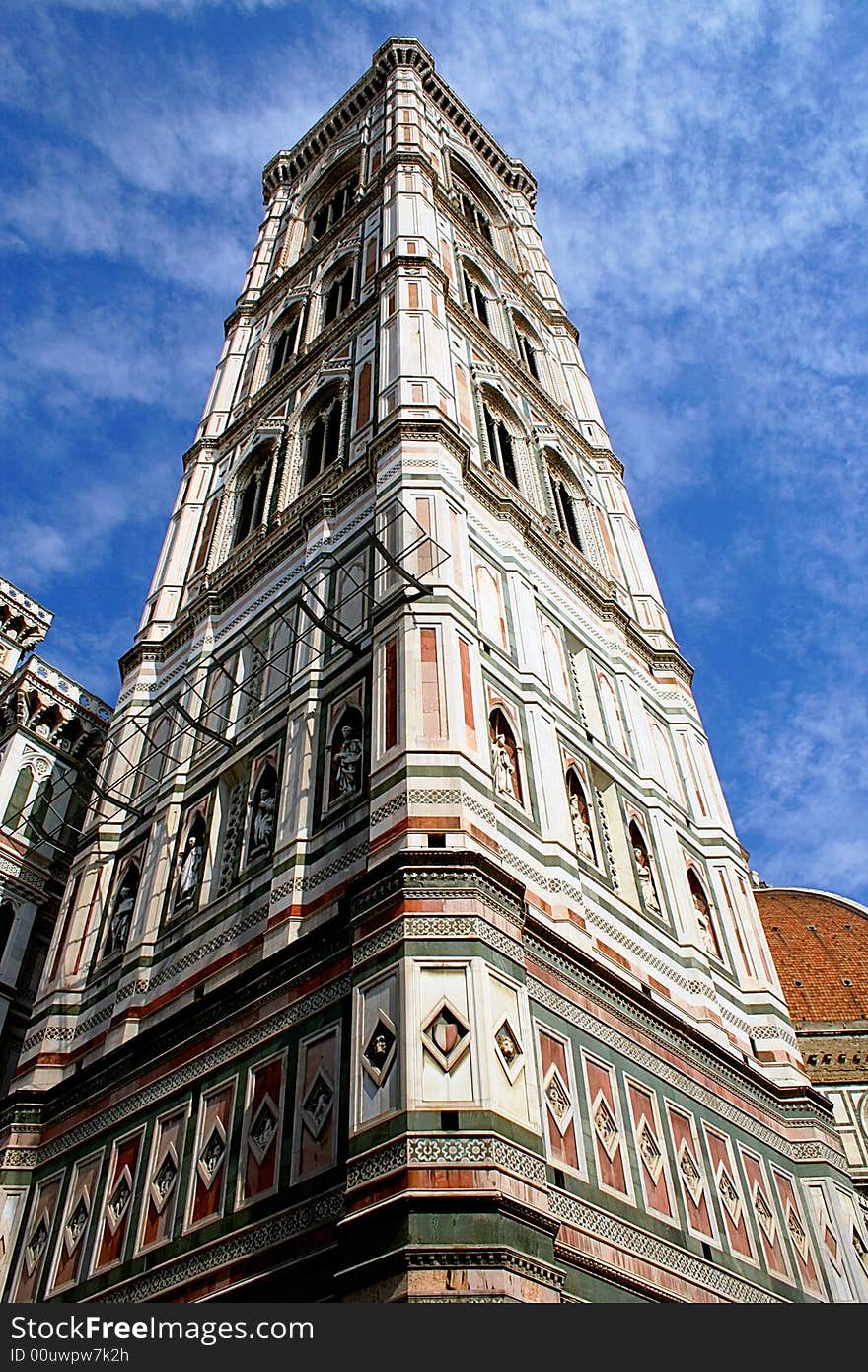 Piazza Duomo bell tower in Florence, Italy