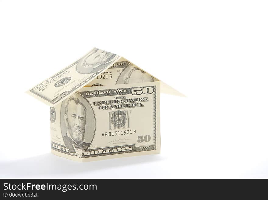 A house made of fifty dollar bills. A house made of fifty dollar bills