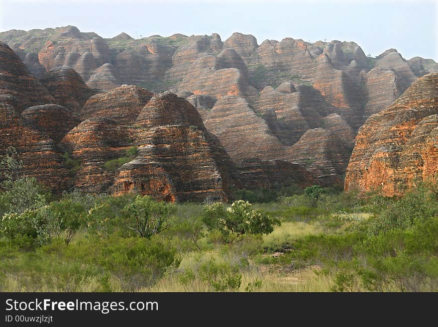 Australian landscape with geological feature of rolling hills. Bungle Bungle national park, Western Australia. Australia