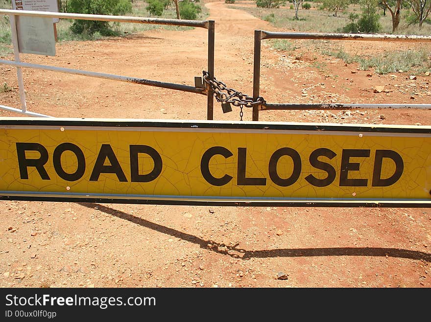 Australian rural road with no trespass. Road sign for closed road. Bungle Bungle national park, Western Australia, Australia