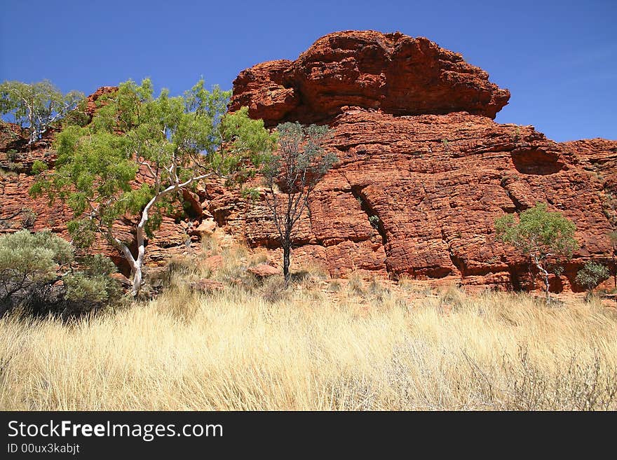 Famous red rocks against azure sky in Kings canyon. Watarrka National Park. Northern Territory. Australia