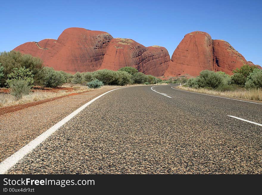 Road beside Mounts Olga Kata Tjuta Australia. Kata Tjuta (Olgas), Northern Territory, Australia