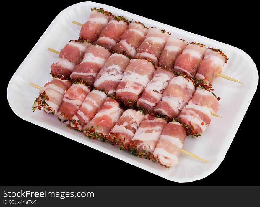 Plate with pork meat and bacon. Plate with pork meat and bacon